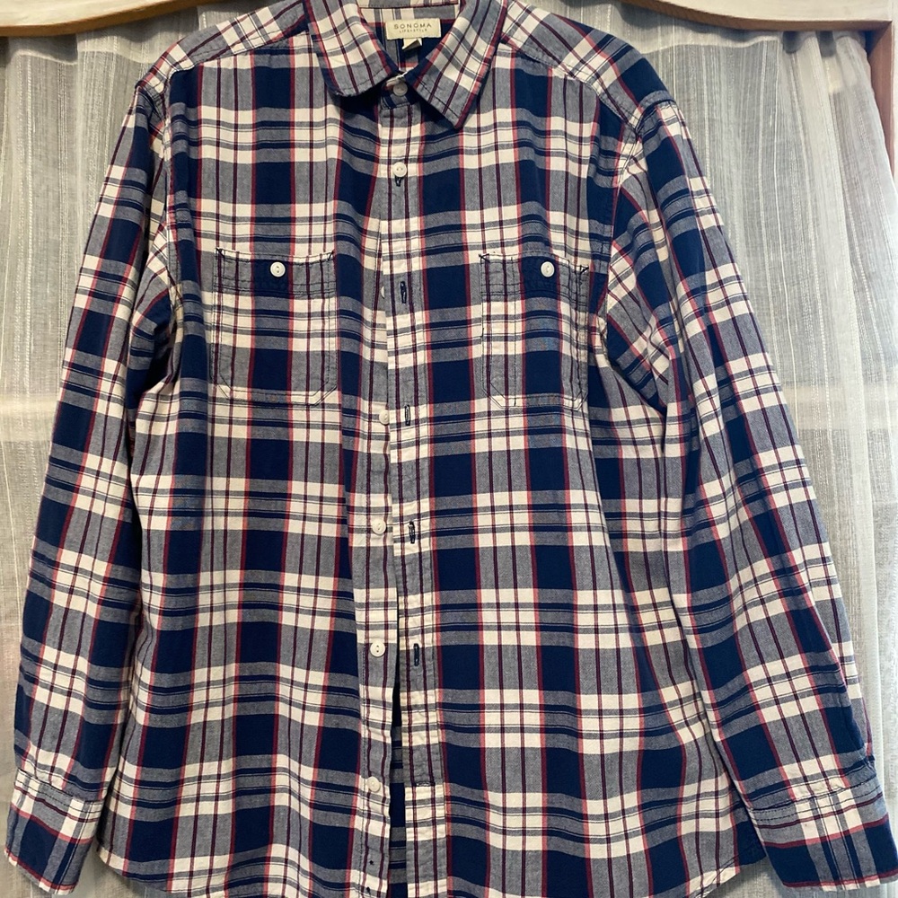 SONOMA Men's Medium Blue Plaid Shirt